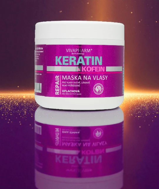 Keratin maska za kosu baner tamno ljubicasta pozadina