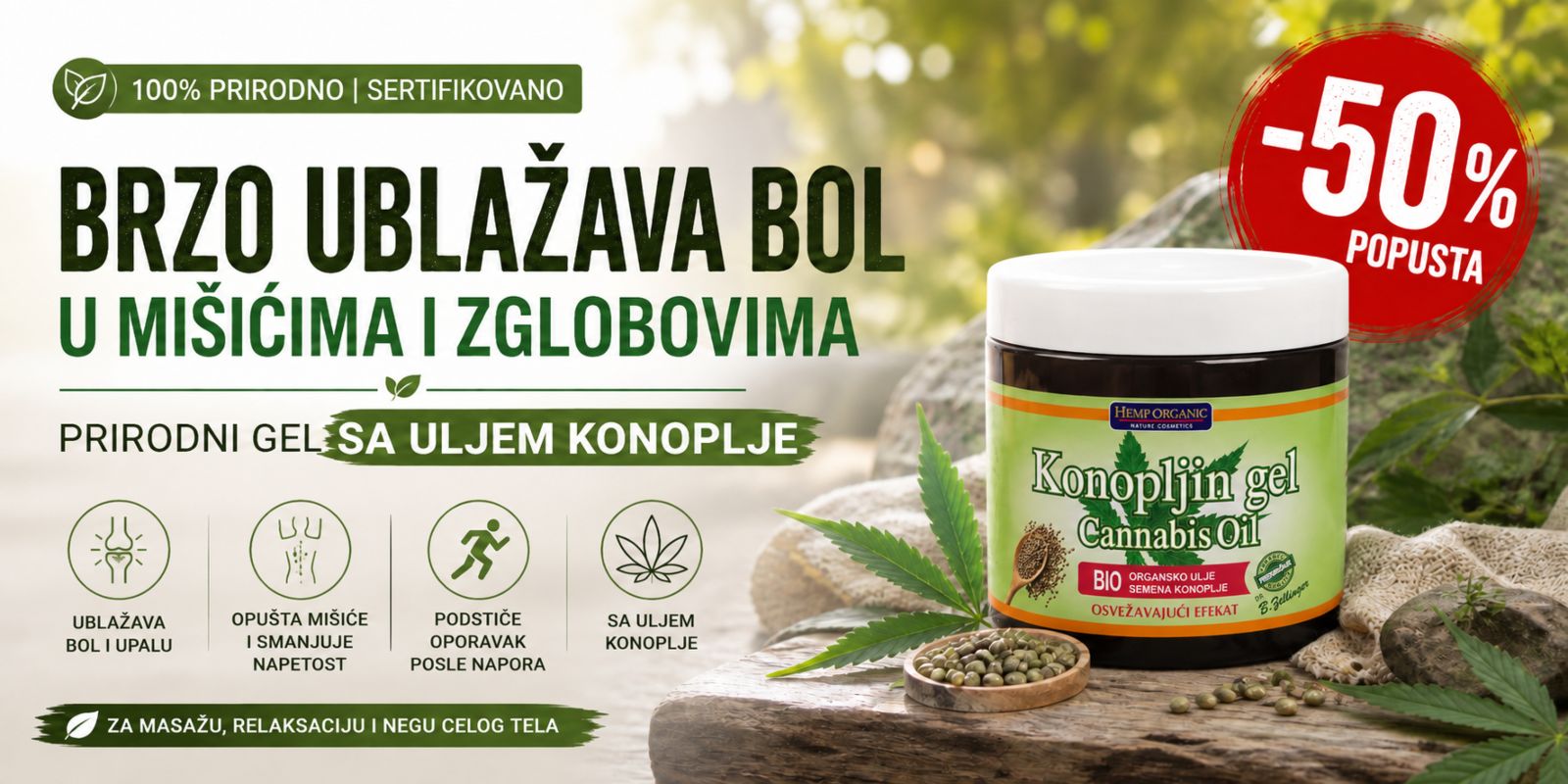 Gel protiv bolova od konoplje Hemp Organic 500 ml na akciji od 50%